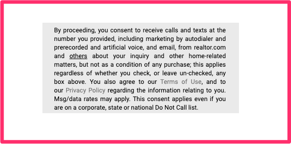 Disclaimer from Realtor.com submission form