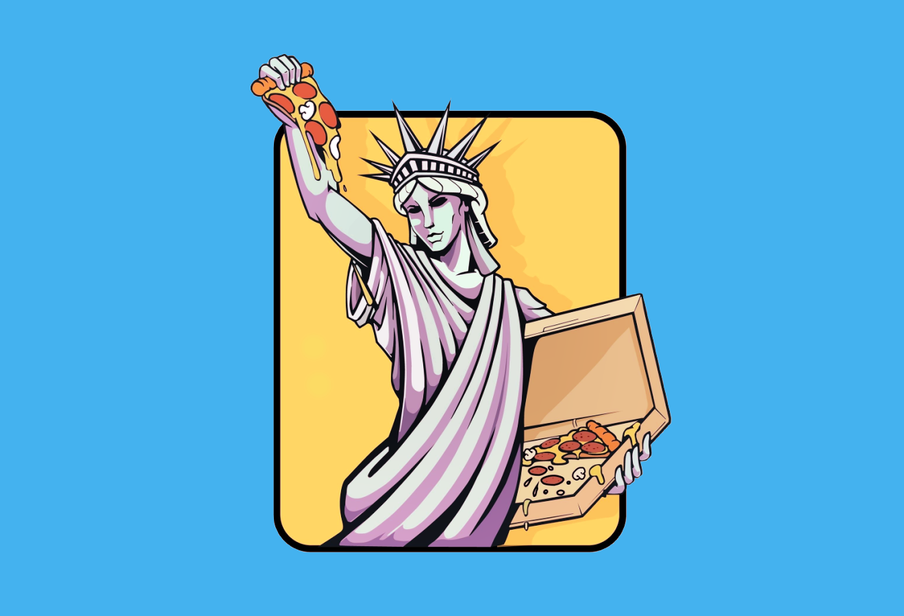 Statue of Liberty holding pizza